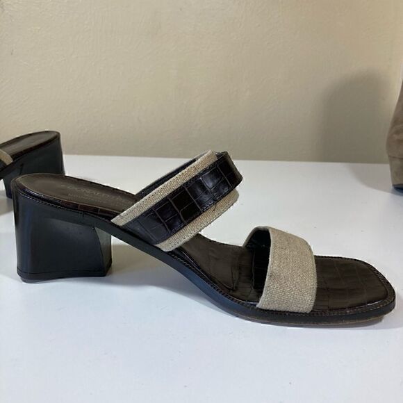 DONALD PLINER CROC EMBOSSED LEATHER & Canvas Women’s open toe sandals size 9 GUC - Picture 7 of 16